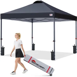MasterCanopy Pop-up-Pavillon mit Belüftung, 3x3 Schwarz | Schnellaufbau, 3-Fach höhenverstellbar, UPF50+, wasserabweisend, inkl. Tragetasche, für Camping, Events, Garten, Markt
