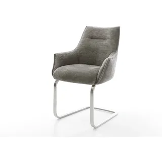 Freischwinger Alja-Flex mit Armlehnen Bouclé Soft Schlamm Freischwinger flach Edelstahl Taschenfederkern