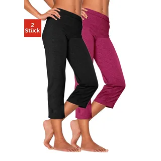 Caprihose, Damen, Gr. 44/46, N-Gr, rosa (1x schwarz, 1x himbeere), Single Jersey, Obermaterial: 95% Baumwolle, 5% Elasthan. Obermaterial 2: 60% Baumwolle, 35% Polyester, 5% Elasthan, VIVANCE ACTIVE BY LASCANA, unifarben, Basic, eng 3/4-Länge, Hosen Caprihose, mit Gummibund, Loungewear, Topseller