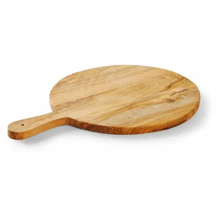 HENDI Servierbrett, Holzbrett, Frühstücksbrett, Steakbrett, Küchenbrett, Tapasbrett, für Snacks-Brot-Käse, ø320x(H)19mm, Olivenholz