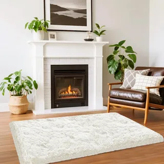 OuTanTe Hochflor Teppich Läufer 80x150cm, Creme Shaggy Flauschig Teppich Wohnzimmer rutschfest für Flur Schlafzimmer Kinderzimmer, Modern Wohnzimmerteppich Bettvorleger High-Pile Carpet