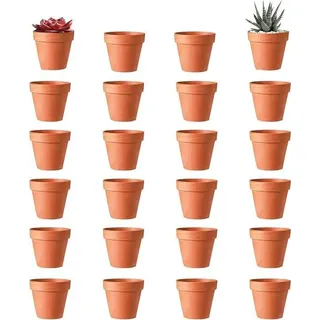 24 x 3 cm Mini-Blumentopf aus Steingut in Terrakotta-Optik mit Abflussloch – Wiederverwendbarer Blumentopf für die Dekoration im Innen- und Außenbereich (24 Stück) - Beige