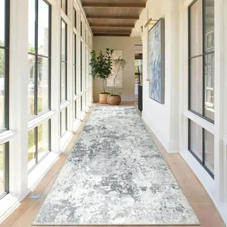 Homcomodar Läufer Teppich Flur 80x300cm rutschfest Modern Teppiche Waschbarer Küche Teppich Läufer Kurzflor Kunstwolle Teppiche Läufer für Schlafzimmer Wohnzimmer(Grau)