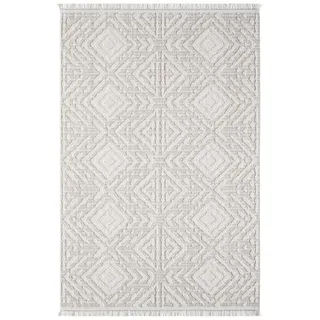 Carpet City Teppich »CLASICO 8926« rechteckig 11 mm Höhe Läufer, Kurzflor, Hochtief-Muster, Boho, Fransen, Wohnzimmer, beige