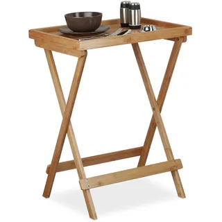 Relaxdays Tabletttisch Bambus H x B x T: ca. 66 x 50 x 38,5 cm Beistelltisch mit Tablett für Frühstück, Klapptisch als Serviertisch, Serviertablett, natur, Naturbraun