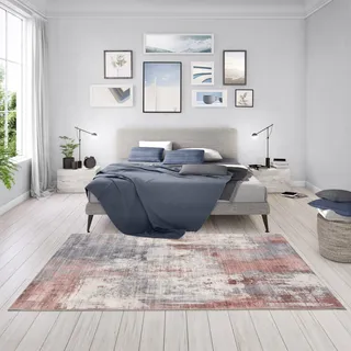 Rugs Essentials Teppich Vintage-Druck Vintage Weinrot, Teppich für das Wohnzimmer - Schlafzimmer, Abstraktes Patchwork, Maschinengewebt 100% Polyester, 160x230 cm, Grau - Beige