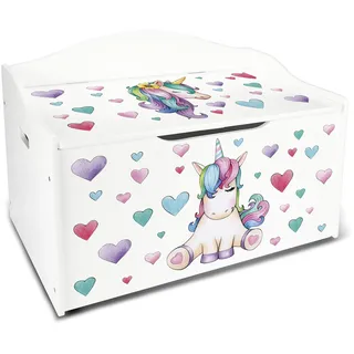 Leomark Kindertruhenbank aus Holz, Kinderbank mit Einhorn-Motiv