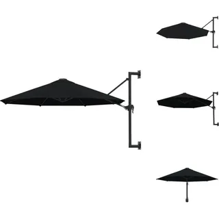 vidaXL Sonnenschirm Wandmontage mit Metallmast 300 cm Schwarz - Sonnenschirme & Sonnenschutze - Schwarz