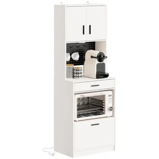SoBuy Hochschrank mit Steckdose und Lochwand 60 x 40 x 170 cm Weiß