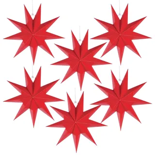 ZIOYA 6 Stück Papiersterne Weihnachten Faltsterne Weihnachtsstern Deko Neuneck Weihnachtsdeko Papier Stern für Weihnachts Weihnachtsbaum Hochzeit Dekoration 30cm/11.81 Zoll(Rot)