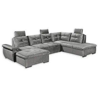 ed exciting design Wohnlandschaft Alija U-Form frei im Raum stellbar, Schlaffunktion, Kopfstützen, grau