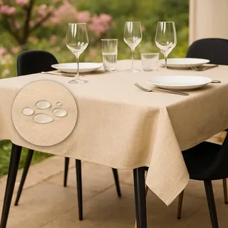 Tischdecke Outdoor Abwaschbar 80x80 Beige Gartentischdecke Tischdecken Wetterfest Wachstuchtischdecke Table Cloth Made in Italy für Den Außenbereich Tischtuch