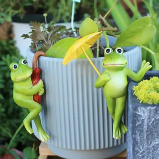 Yarteim Frosch Deko Garten Figuren,Blumentopf Hänger Frösche Deko,Tiere Harz Statue Gartendeko,Deko Frosch Blumentopfhänger,Tiere Dekofigur für Frühling Sommer Balkon Deko Topfdekorationen
