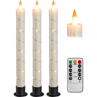 Da by 3 Stück Elfenbein LED Stabkerzen mit Feenlichtkette, Realistische Flackerflamme, Kunststoff Batteriekerzen mit Fernbedienung, Wiederverwendbar & Umweltfreundlich für Innen- und Festdekoration