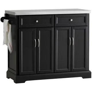 SoBuy Kücheninsel rollbar Schwarz , Holzwerkstoff, Holz , 115x92x71 cm , Küchen, Küchenmöbel, Kücheninseln