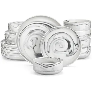 Keramisches Geschirrset, solides Design, 18-teiliges Set, Grauer Marmor