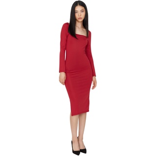 TRENDYOL Damen Trendyol Woman Midi Bodycon Karrée-hals gebreide jurk Kleid, Burgund, M EU