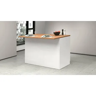 Dmora - Kücheninsel Emmanuel, Mehrzweckschrank, Küchenzeile Schrank, Zusätzlicher Tisch, 100% Made in Italy, 125 x 90 x 90 cm, glänzendes Weiß und Eiche