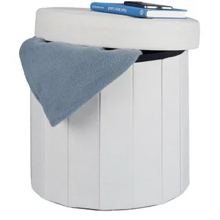 Relaxdays Sitzhocker mit Stauraum rund Polyester 38 x 38 x 38 cm Creme