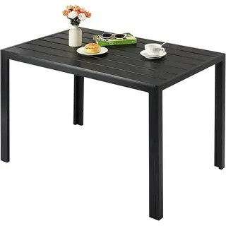Outdoor-Esstisch - Gartentisch aus Aluminium - Rechteckig 110x70x73 cm - Lamellen-Tischplatte 9,5x7 cm - Für 6 Personen - Schwarz - Schwarz