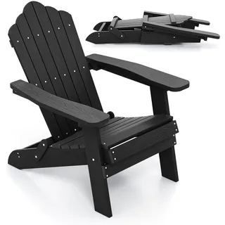 FANTASK Adirondack Stuhl, Adirondack Chair mit hoher Rückenlehne & Breiten Armlehnen, Wetterfester Balkonstuhl aus Kunststoff, Terrassenstuhl bis 180 kg für Garten, Terrasse (Schwarz)