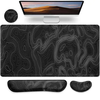 Gimars 3-in-1 XXL Gaming Mauspad mit Gelkissen, Handballenauflage Tastatur, 800 x 305 mm Mousepad Tischunterlage, Ergonomisches Mauspads, Gaming Zubehör Wrist rest für PC MacBook Laptop, Karte