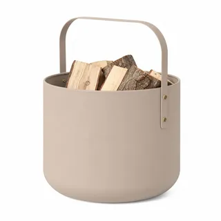 LIVLIG Design Kaminholzkorb Metall, Holzkorb für Kaminholz mit Henkel, Großer Korb für Kaminholz 36 x 44 cm, Brennholzkorb als Kaminzubehör, Aufbewahrungskorb in Matter Optik, Beige
