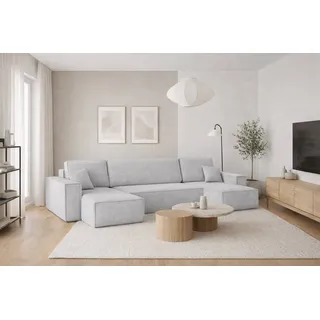 kaiser möbel Ecksofa mit schlaffunktion und bettkasten, Sofa U-form, Couch U-form Best Dicker Cord Poso Grau - Grau