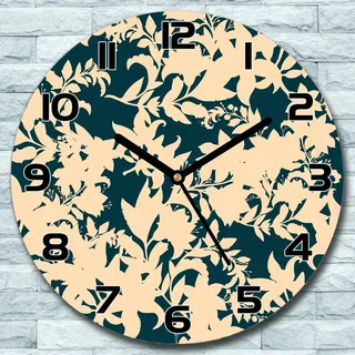 Wanduhr aus Glas Rund fi 30 Vintage Blüten beige Quarz Deko Schlafzimmer Büro - Beige