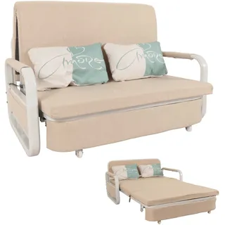 MCW Schlafsofa MCW-M83, Schlafcouch Couch Sofa, Schlaffunktion Bettkasten Liegefläche, 130x185cm ~ Stoff/Textil beige