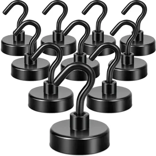 Neosmuk Magnethaken, 6,4 kg, robuste Erdmagnete mit Haken für Kühlschrank, extra starker Kreuzfahrthaken zum Aufhängen, magnetischer Aufhänger für Vorhänge, Grill (schwarz, 10 Stück)