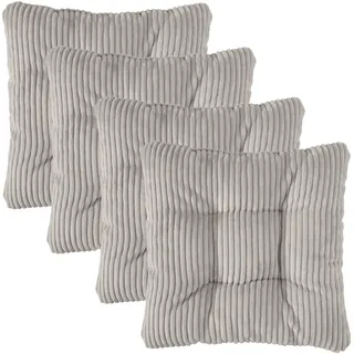 Traumnacht Stuhlkissen Cozy 4er Set mit gemütlichem Cord Bezug, Bequeme Sitzkissen für Gartenstuhl, Küche oder Esszimmer, Indoor u. Outdoor, 38 x 38 x 6 cm, kieselgrau