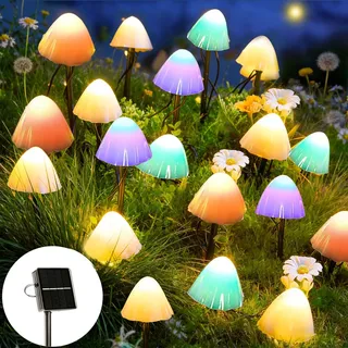 Joycome Solar Lichterkette Aussen 20 LED Solar Pilze Gartendeko, 2 Modi Solar Garten Pilzlampe Wasserdicht Solarleuchten Figuren für Garten Rasen Balkon Terrassen Ostern Deko (Bunt)