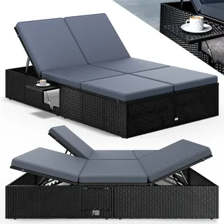 Polyrattan Gartenliege Schwarz/Anthrazit 200x115x33cm