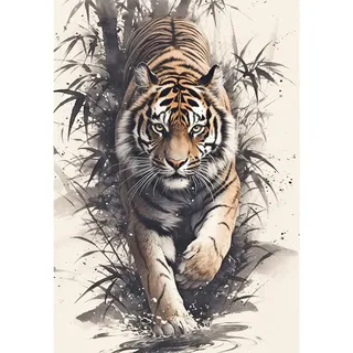 DCIDBEI Diamond Painting Tiger Bambus 40x50cm 5D Diamant Painting Bilder Tiger Bambus Malen Nach Zahlen Erwachsene Tiger Diamant Malerei Basteln Mosaik Tiere Tiger Furchtlosigkeit Standhaftigkeit