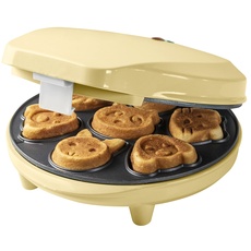 Bestron Waffeleisen für Mini-Cookies, Mini-Cookie-Maker in Tiermotiven, Waffeleisen für Mini-Waffel-Kekse, mit Backampel & Antihaftbeschichtung, 700 Watt, Farbe: Gelb