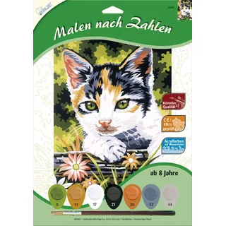 Mammut 105018 Malen nach Zahlen Kätzchen, Katze, Komplettset mit bedruckter Malvorlage im A4 Format, 7 Acrylfarben und Pinsel, Malset für Kinder ab 8 Jahre