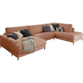 KAWOLA Sofa CARA Wohnlandschaft U-Form Cord rost Longchair links