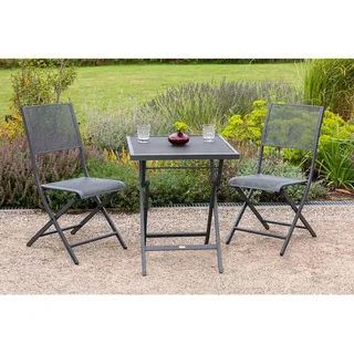 Gardenson Balkonset , Graphitfarben , Metall , 3-teilig , Tisch klappbar, Stuhl klappbar , Gartenmöbel, Gartengarnituren, Balkonmöbel-Sets