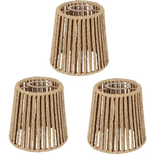 3x Boho Rattan Lampenschirm Klein E27 Lampenschirme für Tischlampe Hängelampe Stehlampe Deckenleuchte Spiegelleuchten Korblampe Papierlampenschirm Papier Ersatzschirm Hängend Korb Laterne