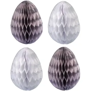 12 Ostereier aus Seidenpapier zum Aufhängen und Dekorieren - Größe 7 cm inkl Band - ideale Osterdekoration für Sträucher und Äste - wiederverwendbar - Grau-Weiß - Set 3
