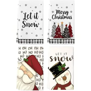KEORHEZ Weihnachtsdeko Innen Geschirrtücher, 4 Stücke Weihnachten Deko Geschirrtuch,40 x 60cm, Küchenhandtücher Weihnachten,Strapazierfähig, Saugkräftig,Weihnachtsdeko Küche