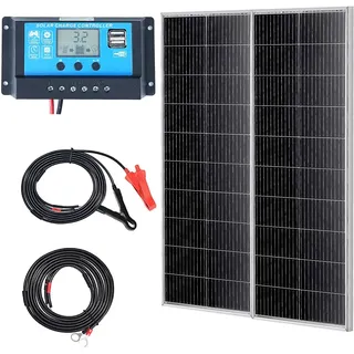 VEVOR 200W Solarpanel 2er-Set 12V monokristallinen Solarmodul plus Laderegler 16,66A Solaranlage Umwandlungsrate von 23 % Kompatibel mit AGM-, GEL-, FLD-, LI-Batterien Ideal für Wohnmobile Yachten Zuh