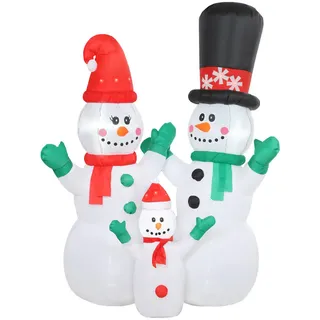 Outsunny Aufblasbar Schneemann Familie, 1,8 m Weihnachtsdeko mit LED-Beleuchtung , Textil , 80x180x165 cm , Dekoration, Weihnachtsdekoration