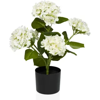 hjh OFFICE Kunstblume im Topf 52cm Hydrangea Dekopflanze Hortensienbusch, Künstliche Hortensie Deko Blume