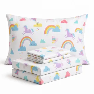 Where the Polka Dots Roam Regenbogen- und Einhorn-Bettlaken, 3-teiliges Set für Mädchen, ultraweiche Mikrofaser