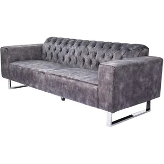 Kawola Sofa Nilo Grau Velvet , Anthrazit , Textil , Echtholz , Füllung: Schaumstoff , 220x77x87 cm , Wohnzimmer, Sofas & Couches, Sofas, Chesterfield Sofas