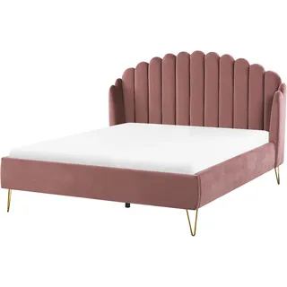 Beliani Polsterbett Samtstoff Rosa mit Lattenrost 160 x 200 cm