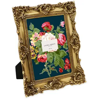 Laura Ashley 4x4 Gold Ornate Textured Hand-Crafted Resin Picture Frame with Easel & Hook for Tabletop & Wall Display, Decorative Floral Design Home Decor, Photo Gallery, Art, More (4x4, Gold)