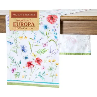 Maison d'Hermine Tischläufer, 100 % Baumwolle, einlagig, 150 cm lang, für Zuhause, Küche, Esszimmer, Party, Hochzeit, Brautparty, Frühjahr Sommer (Just Floral, 50 cm x 150 cm)